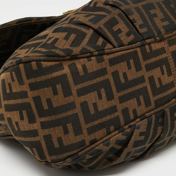 Pre Owned Fendi Tobacco Zucca Canvas and Patent Leather Mia Flap Shoulder Bag