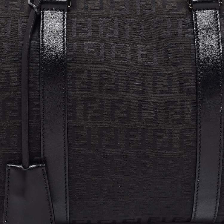 Pre Owned Fendi Black Zucchino Canvas and Leather Forever Bauletto Bag