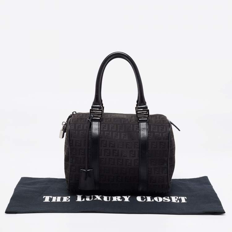 Pre Owned Fendi Black Zucchino Canvas and Leather Forever Bauletto Bag