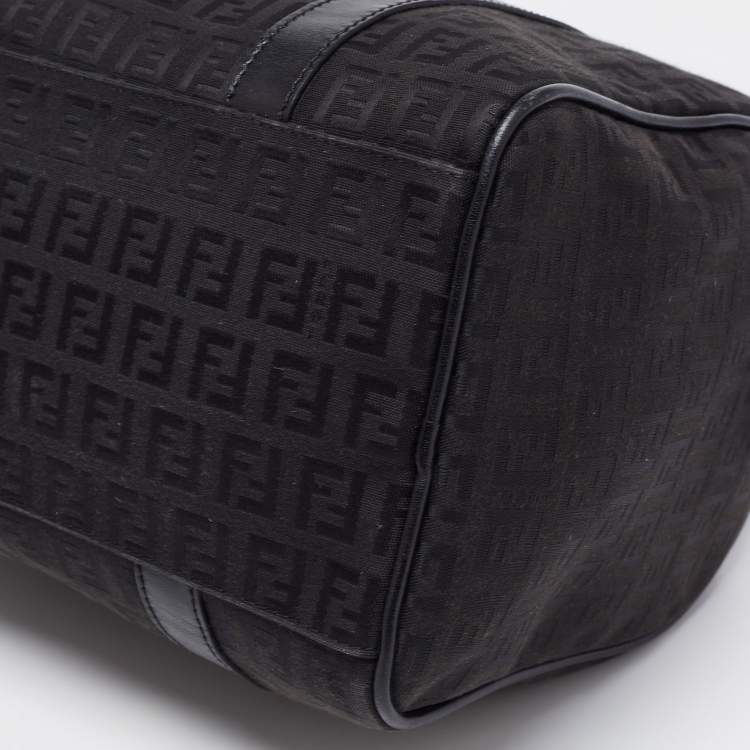 Pre Owned Fendi Black Zucchino Canvas and Leather Forever Bauletto Bag