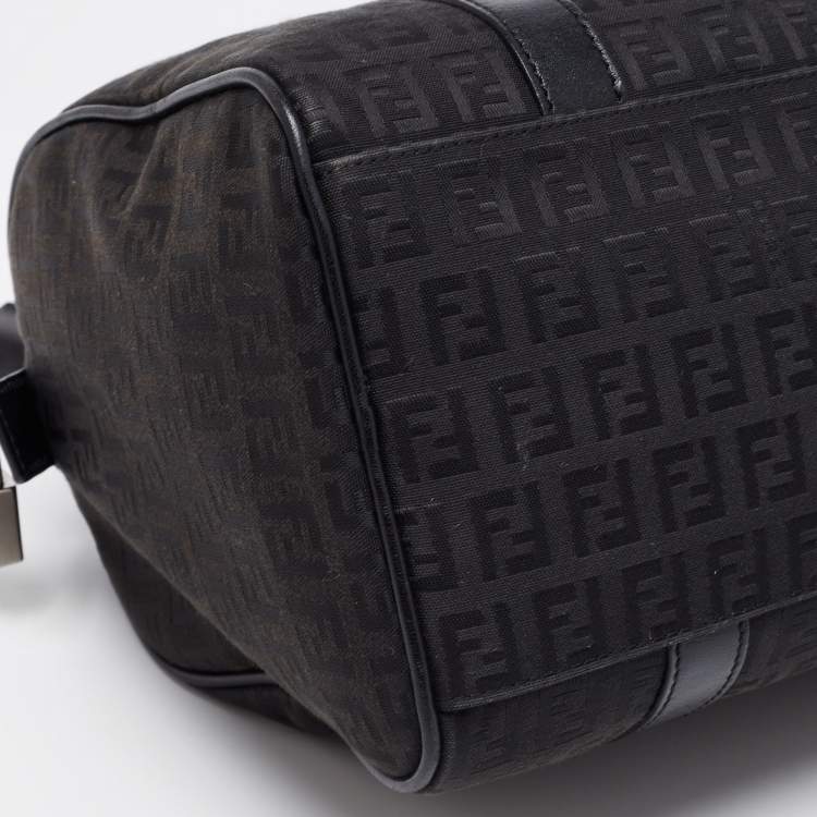 Pre Owned Fendi Black Zucchino Canvas and Leather Forever Bauletto Bag