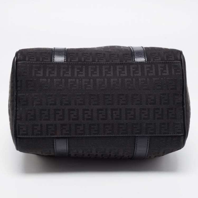 Pre Owned Fendi Black Zucchino Canvas and Leather Forever Bauletto Bag