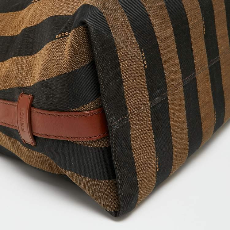 Pre Owned Fendi Tobacco/Black Pequin Striped Canvas And Leather Hobo