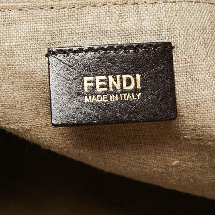 Pre Owned Fendi Tobacco/Black Pequin Striped Canvas And Leather Hobo