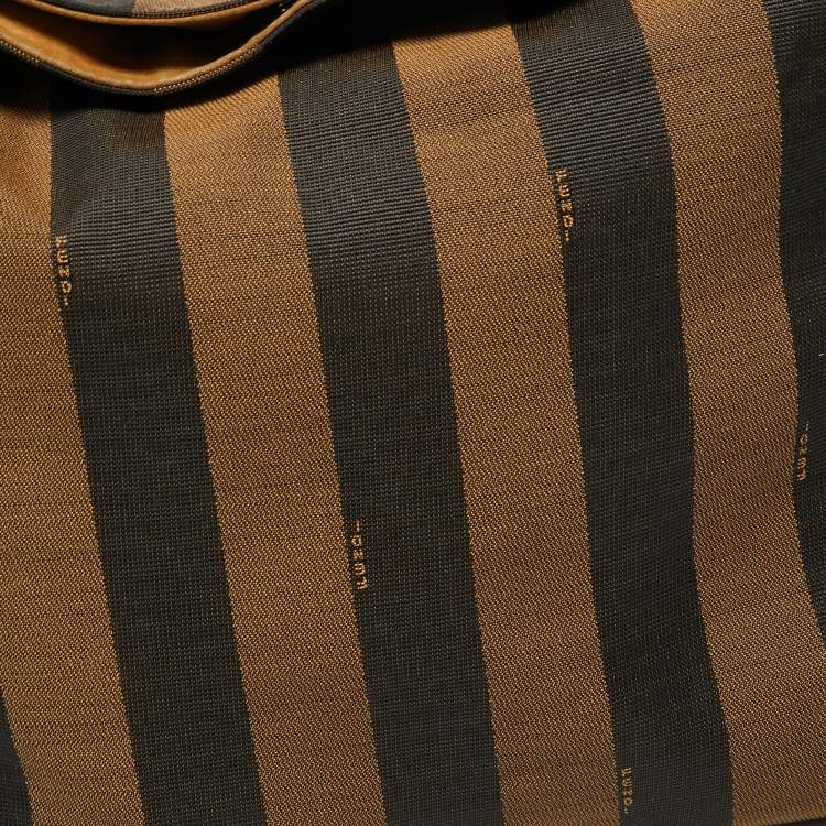 Pre Owned Fendi Tobacco/Black Pequin Striped Canvas And Leather Hobo