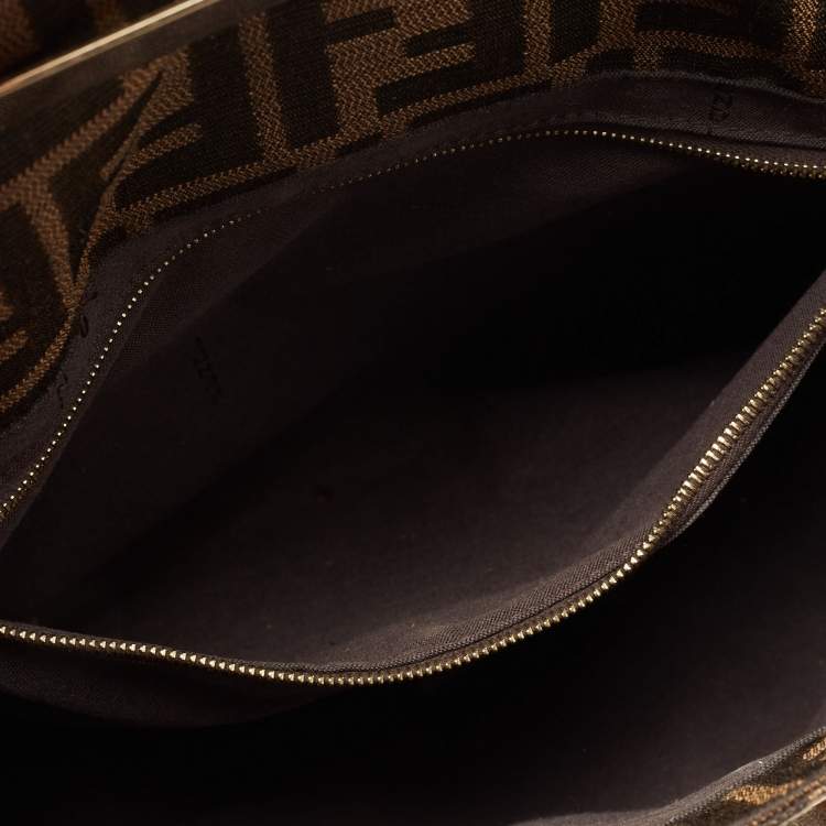 Pre Owned Fendi Tobacco Zucca Canvas and Leather Maxi Baguette Flap Shoulder Bag