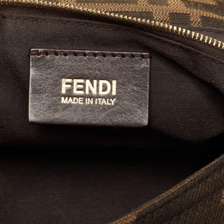 Pre Owned Fendi Tobacco Zucca Canvas and Leather Maxi Baguette Flap Shoulder Bag