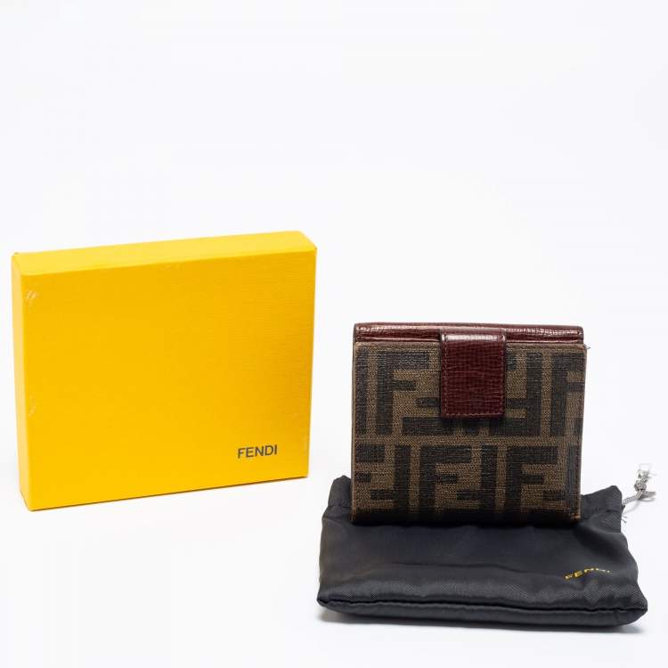 Pre Owned Fendi Tobacco Zucca Coated Canvas and Leather Compact Wallet