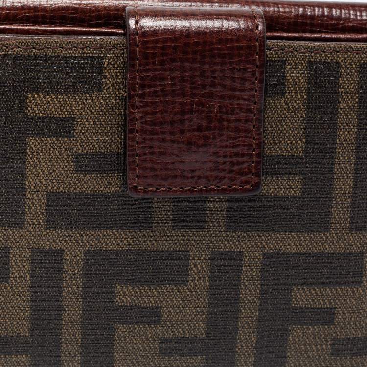 Pre Owned Fendi Tobacco Zucca Coated Canvas and Leather Compact Wallet