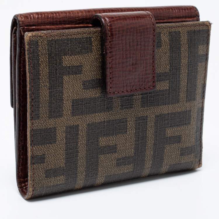 Pre Owned Fendi Tobacco Zucca Coated Canvas and Leather Compact Wallet
