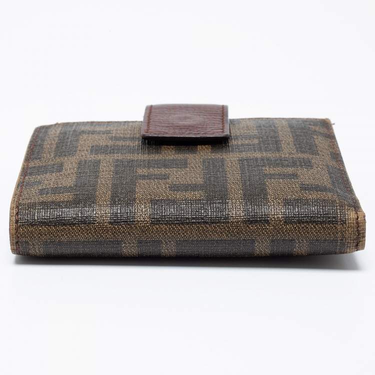Pre Owned Fendi Tobacco Zucca Coated Canvas and Leather Compact Wallet