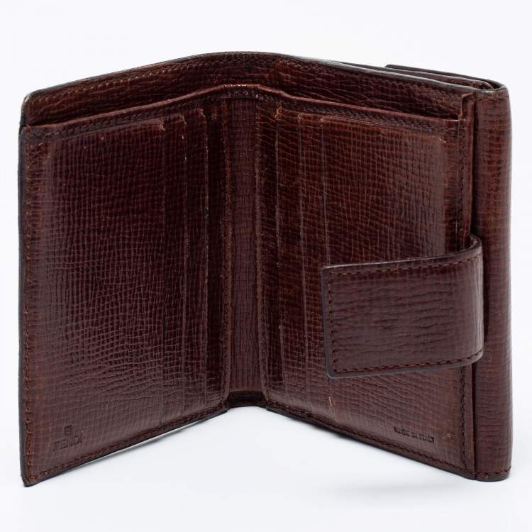 Pre Owned Fendi Tobacco Zucca Coated Canvas and Leather Compact Wallet