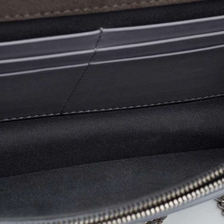 Pre Owned Fendi Grey Leather Studded Flap Wallet On Chain