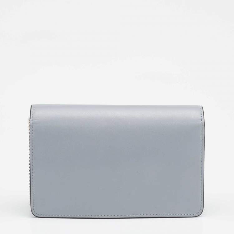 Pre Owned Fendi Grey Leather Studded Flap Wallet On Chain