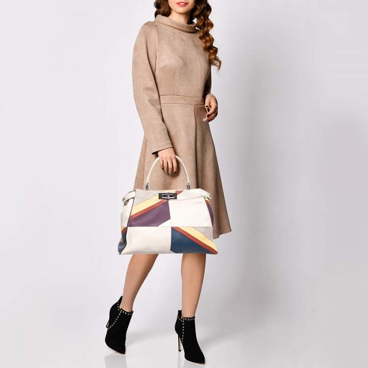 مملوكة مسبقًا Fendi Multicolor Leather Medium Stripe Peekaboo Top Handle Bag
