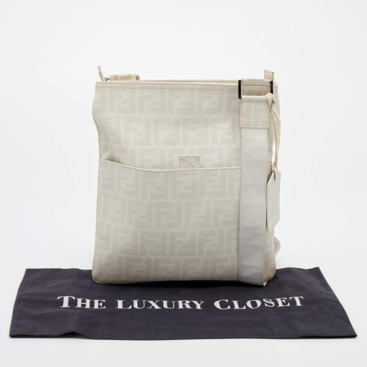 Pre Owned Fendi White Zucca Coated Canvas Messenger Bag