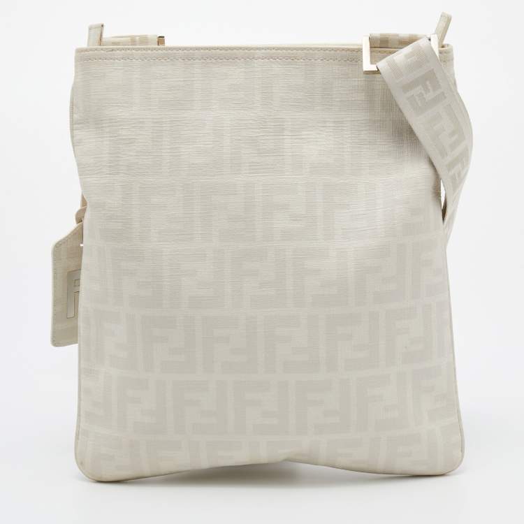 Pre Owned Fendi White Zucca Coated Canvas Messenger Bag