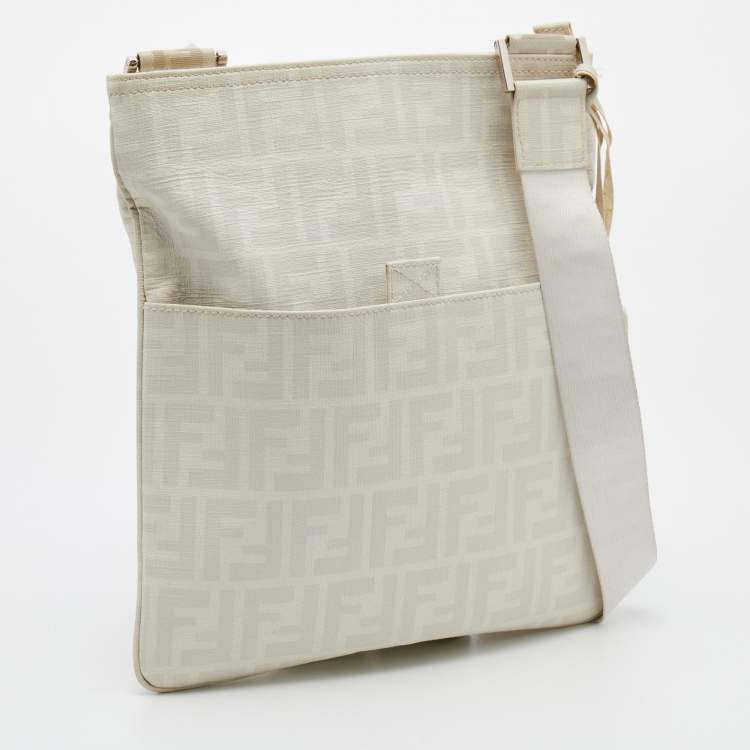 Pre Owned Fendi White Zucca Coated Canvas Messenger Bag