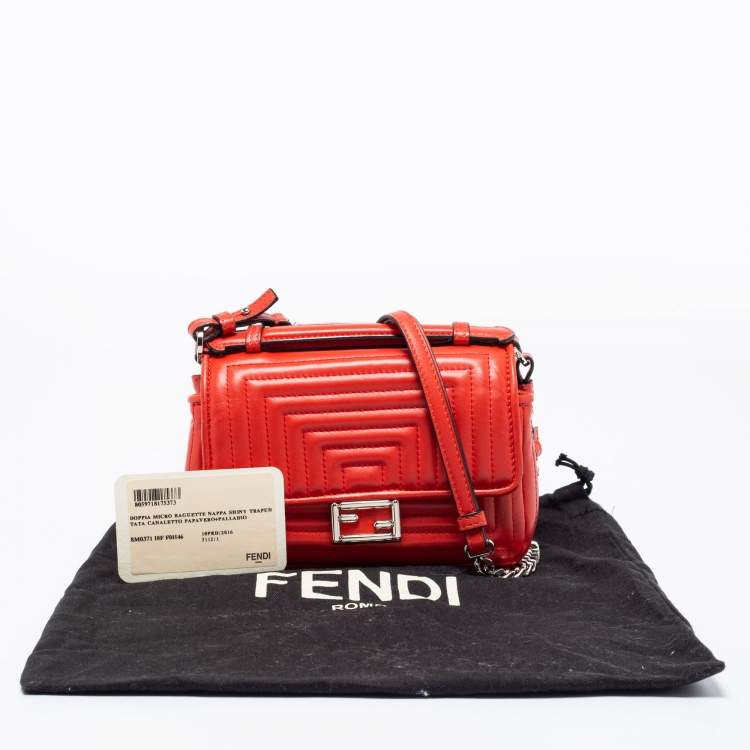 Pre Owned Fendi Red Lipstick Quilted Leather Micro Double Baguette Bag