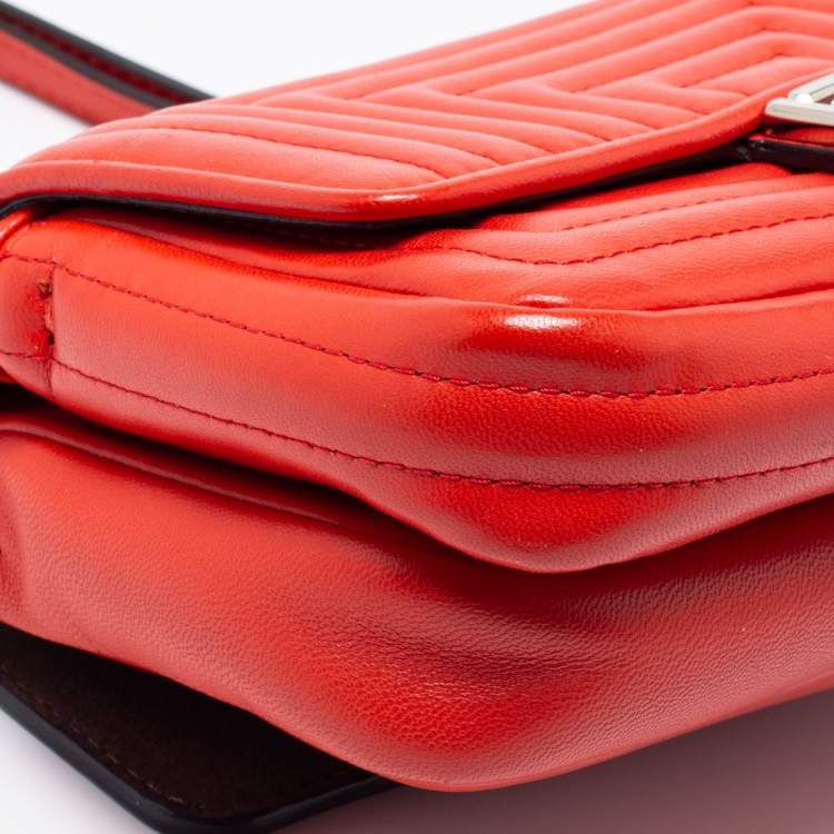 Pre Owned Fendi Red Lipstick Quilted Leather Micro Double Baguette Bag