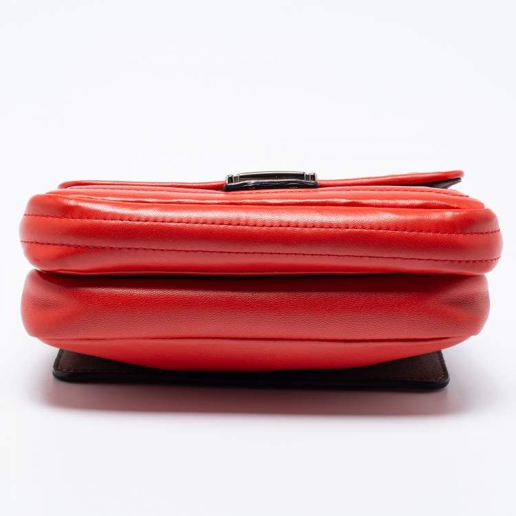 Pre Owned Fendi Red Lipstick Quilted Leather Micro Double Baguette Bag