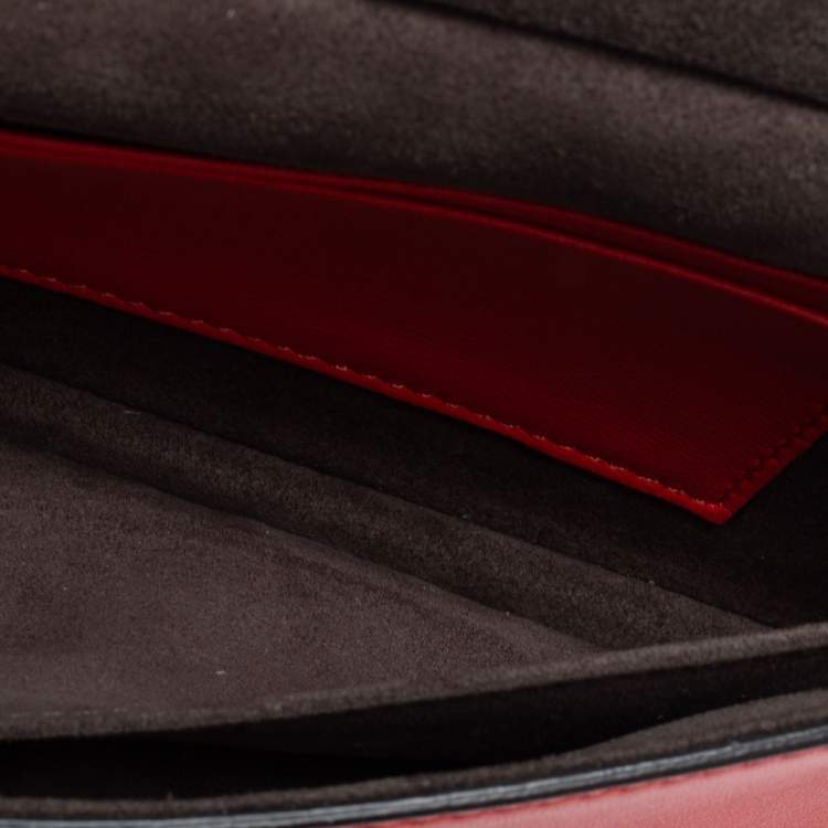 Pre Owned Fendi Red Lipstick Quilted Leather Micro Double Baguette Bag