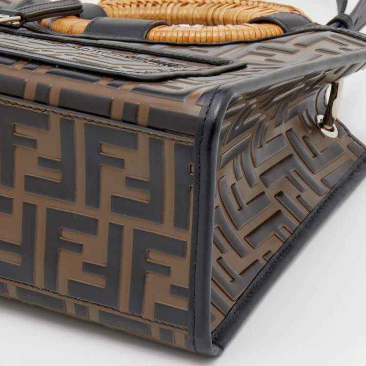 Pre Owned Fendi Tobacco FF Zucca Embossed Leather Small Runaway Tote