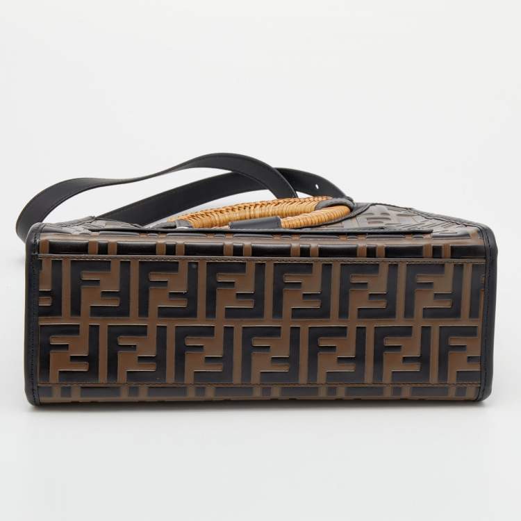 Pre Owned Fendi Tobacco FF Zucca Embossed Leather Small Runaway Tote
