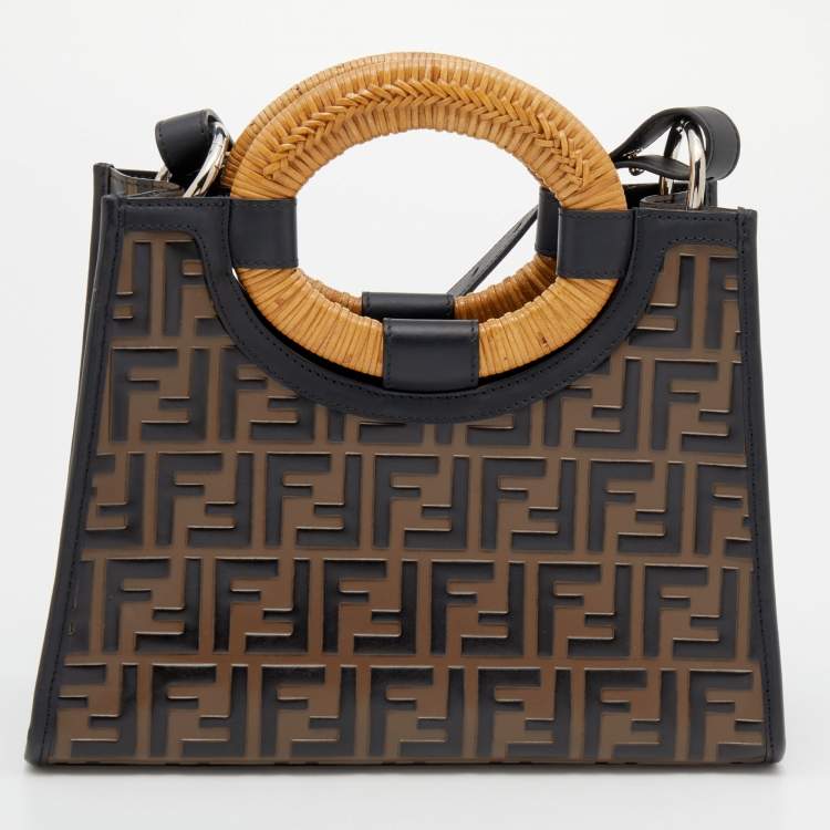 Pre Owned Fendi Tobacco FF Zucca Embossed Leather Small Runaway Tote