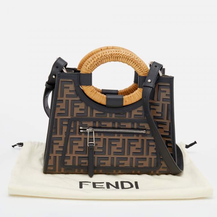 Pre Owned Fendi Tobacco FF Zucca Embossed Leather Small Runaway Tote