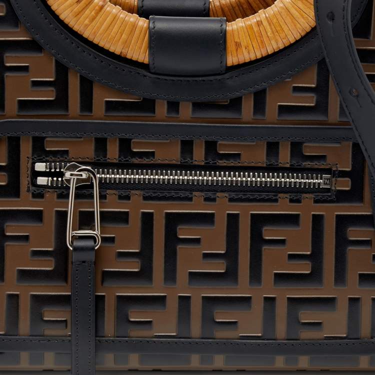 Pre Owned Fendi Tobacco FF Zucca Embossed Leather Small Runaway Tote