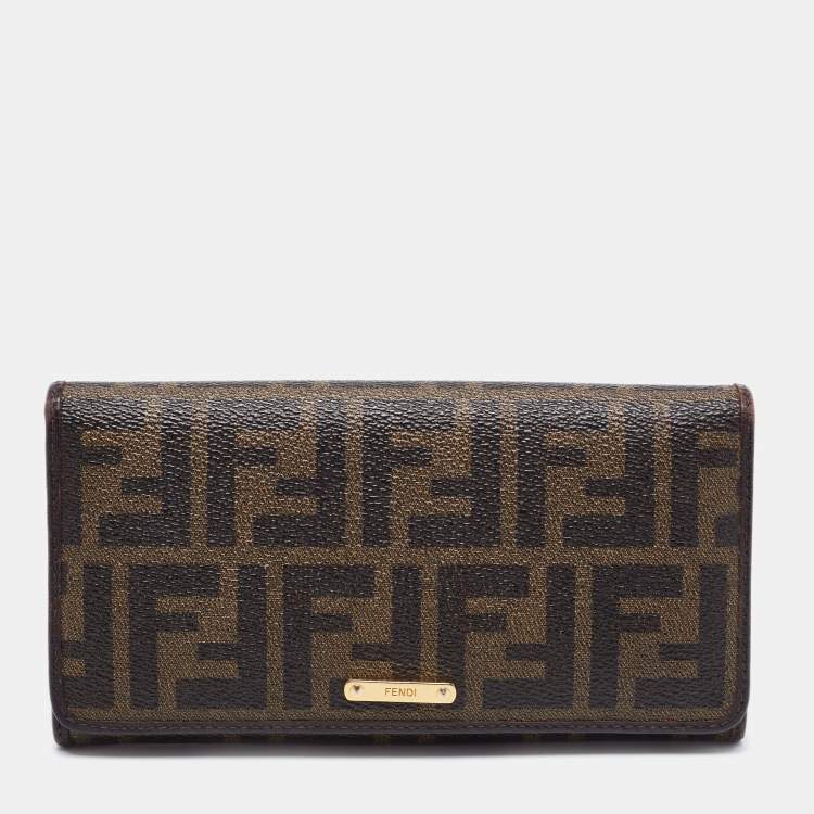 مملوكة مسبقًا Fendi Tobacco  Zucca Coated Canvas and Leather Flap Continental Wallet