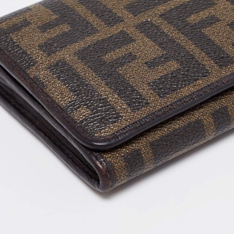 مملوكة مسبقًا Fendi Tobacco  Zucca Coated Canvas and Leather Flap Continental Wallet
