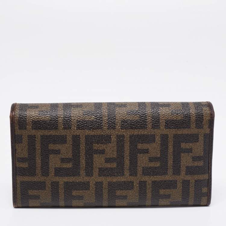 مملوكة مسبقًا Fendi Tobacco  Zucca Coated Canvas and Leather Flap Continental Wallet