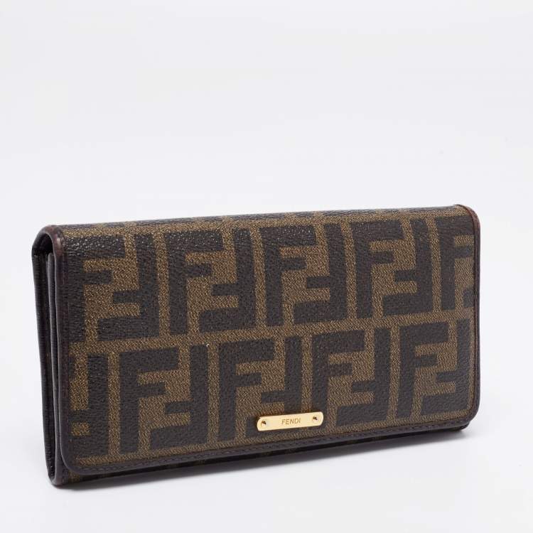 مملوكة مسبقًا Fendi Tobacco  Zucca Coated Canvas and Leather Flap Continental Wallet