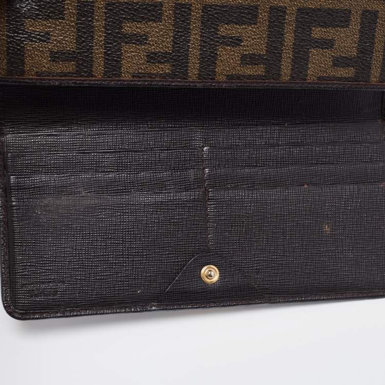 مملوكة مسبقًا Fendi Tobacco  Zucca Coated Canvas and Leather Flap Continental Wallet