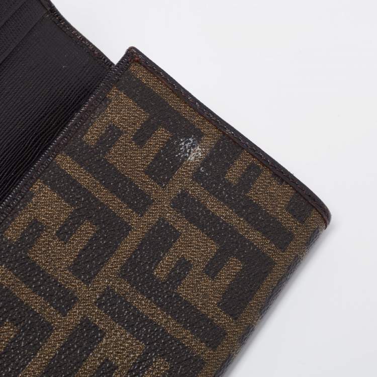 مملوكة مسبقًا Fendi Tobacco  Zucca Coated Canvas and Leather Flap Continental Wallet