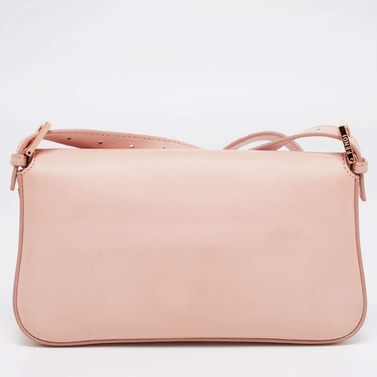 Pre Owned Fendi Pink Leather Baguette Shoulder Bag