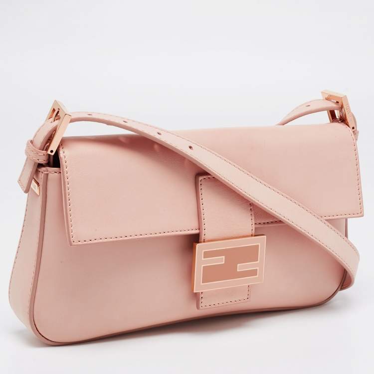 Pre Owned Fendi Pink Leather Baguette Shoulder Bag