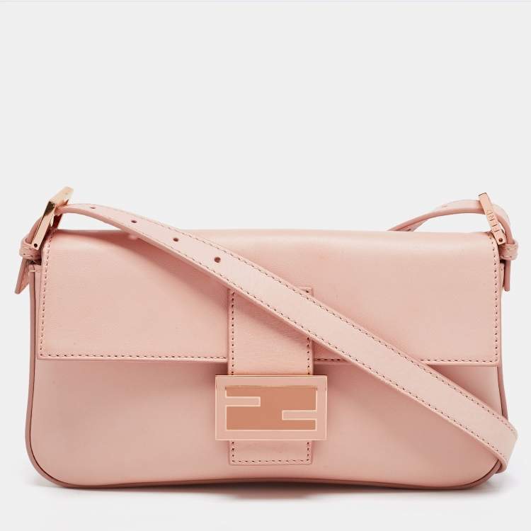 Pre Owned Fendi Pink Leather Baguette Shoulder Bag
