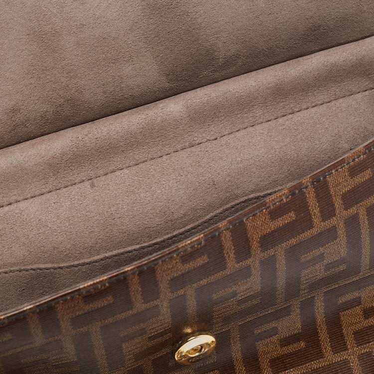 Pre Owned Fendi Tobacco/Black Zucca Coated Canvas and Leather Double F Top Handle Bag