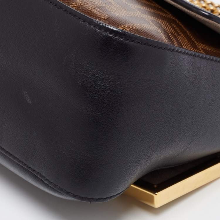 Pre Owned Fendi Tobacco/Black Zucca Coated Canvas and Leather Double F Top Handle Bag