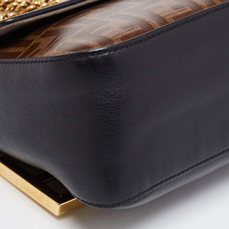 Pre Owned Fendi Tobacco/Black Zucca Coated Canvas and Leather Double F Top Handle Bag