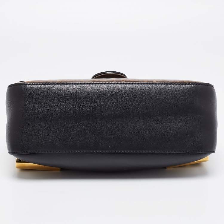 Pre Owned Fendi Tobacco/Black Zucca Coated Canvas and Leather Double F Top Handle Bag