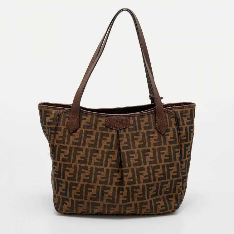 Pre Owned Fendi Tobacco Zucca Canvas And Leather Grande Shopper Tote