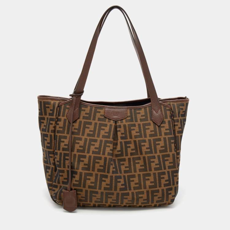 Pre Owned Fendi Tobacco Zucca Canvas And Leather Grande Shopper Tote