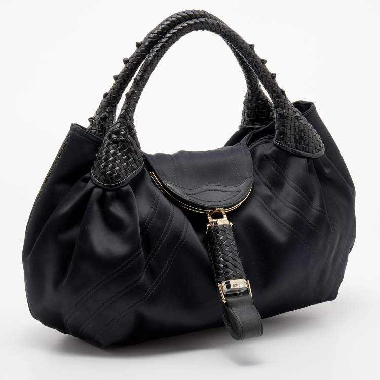 Pre Owned Fendi Black Satin Spy Hobo 