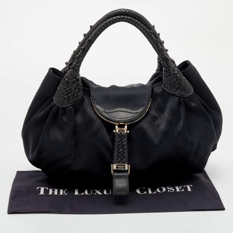 Pre Owned Fendi Black Satin Spy Hobo 