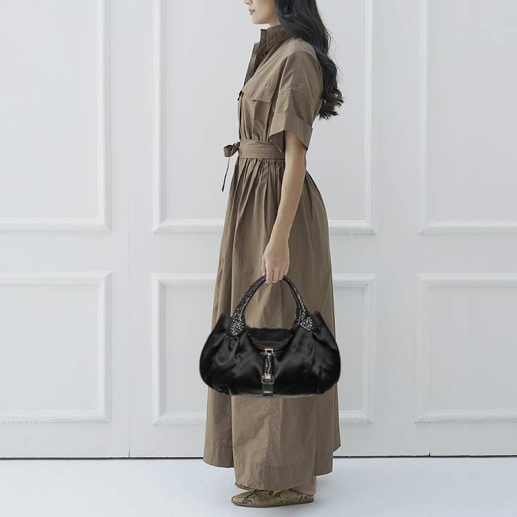 Pre Owned Fendi Black Satin Spy Hobo 