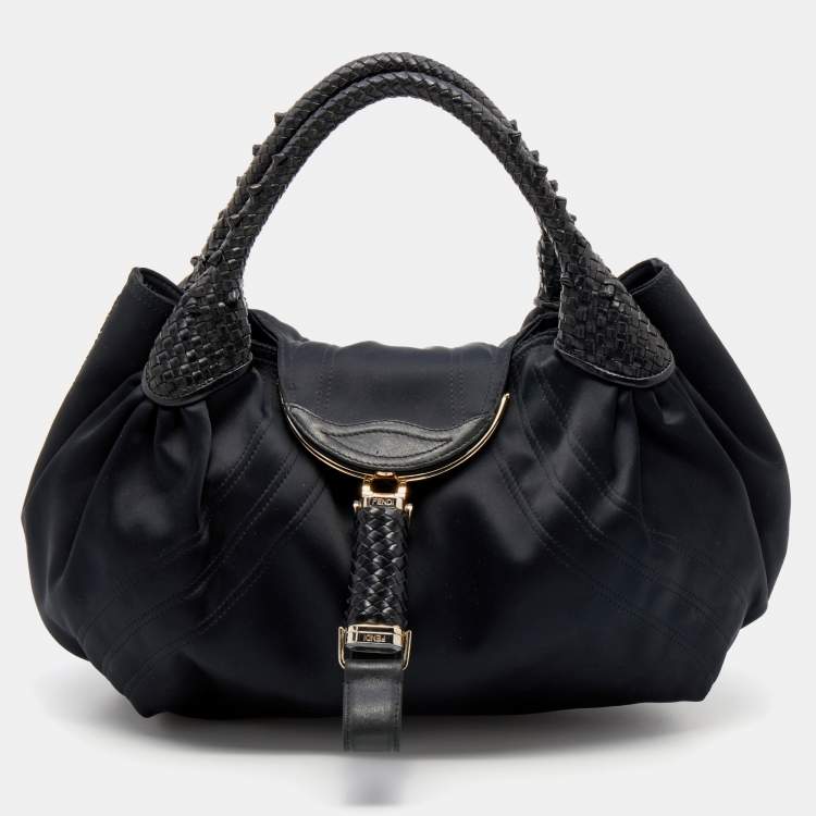 Pre Owned Fendi Black Satin Spy Hobo 